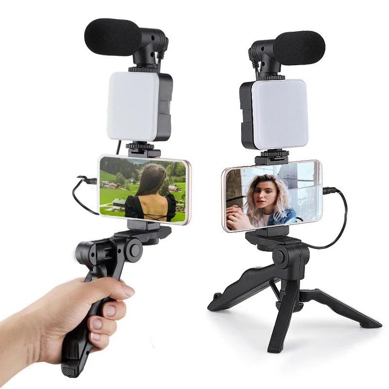 2024 Mini Pocket Fill Light Handheld Microphone Set for Photography Vlogging AY49 LED Flashlight